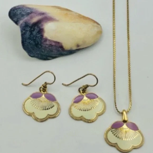 Laurel Burch Plum Blossom: Earrings and Necklace Purple on Gold- RARE & RETIRED! - Picture 2 of 9